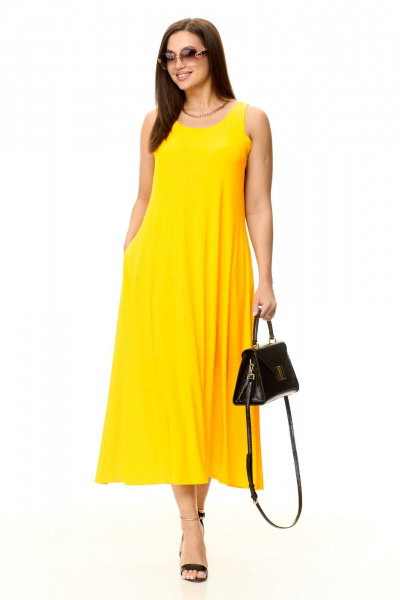Платье из трикотажа с глубоким V-вырезом и карманами Taita plus 2410 лимон - фото 1