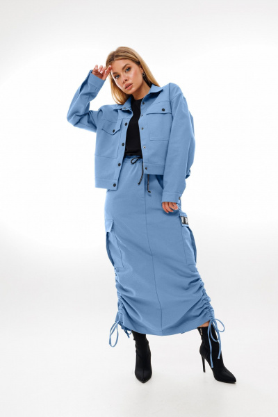 Джинсовый костюм юбочный жакет и юбка с карманами Ambera Style 2046в - фото 1