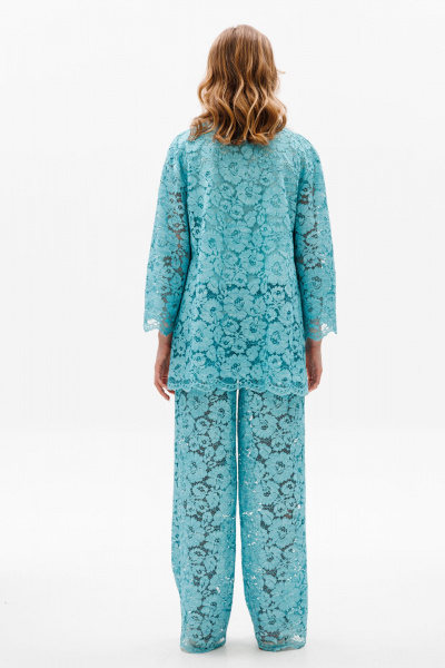 Комплект из гипюра с прямыми брюками и блузой EOLA 2649 мята - фото 2