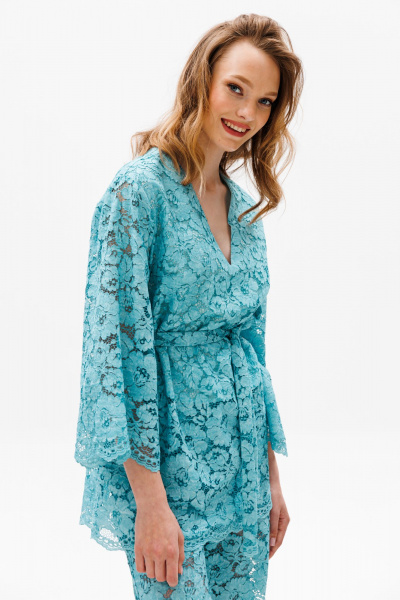 Комплект из гипюра с прямыми брюками и блузой EOLA 2649 мята - фото 6