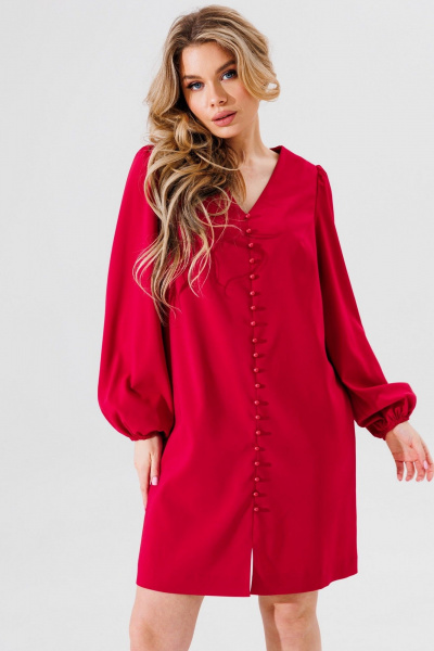 Яркое летнее платье А-образного силуэта с пуговицами и подкладкой Faufilure C1491 малиновый - фото 3