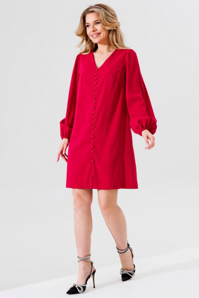 Яркое летнее платье А-образного силуэта с пуговицами и подкладкой Faufilure C1491 малиновый - фото 1