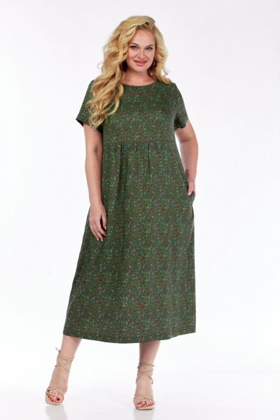 Летнее платье из штапеля с завышенной линией талии и карманами LadyThreeStars 2487 зеленый - фото 3