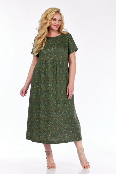 Летнее платье из штапеля с завышенной линией талии и карманами LadyThreeStars 2487 зеленый - фото 2