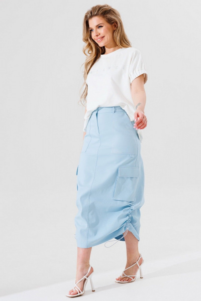 Летняя джинсовая юбка с накладными карманами и резинкой Faufilure C1524 - фото 1