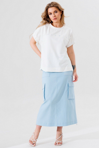 Летняя джинсовая юбка с накладными карманами и резинкой Faufilure C1524 - фото 2