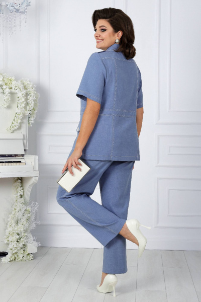 Женский летний костюм из ткани лен и текстиль Ninele 5959 небесный - фото 11