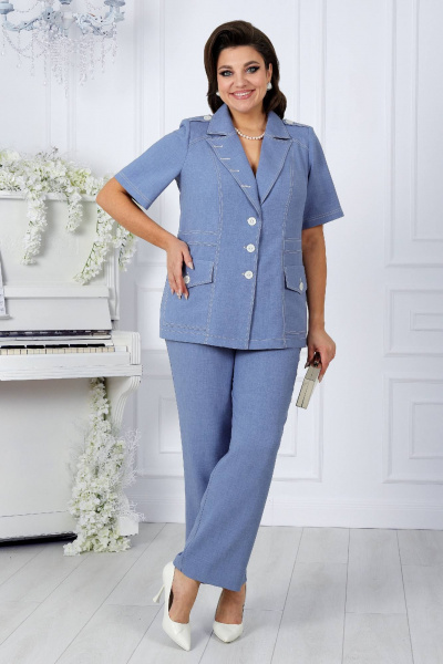 Женский летний костюм из ткани лен и текстиль Ninele 5959 небесный - фото 10
