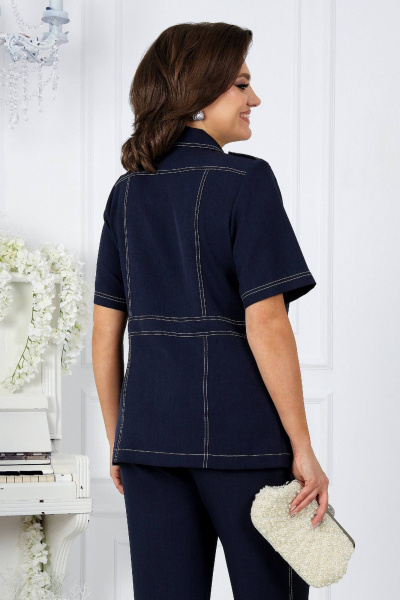 Брючный костюм из лен-вишер с контрастной отделкой Ninele 5959 синий - фото 14