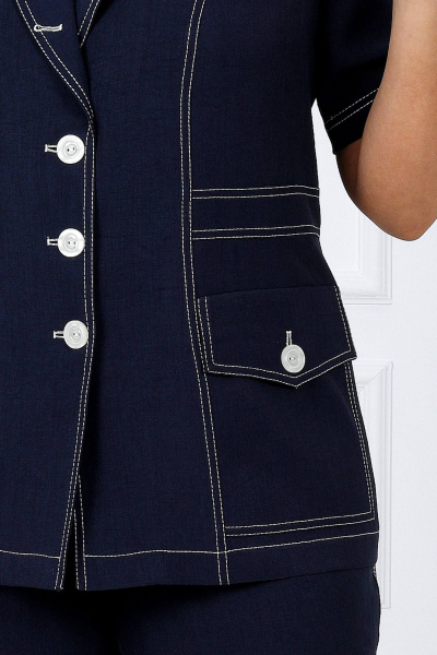 Брючный костюм из лен-вишер с контрастной отделкой Ninele 5959 синий - фото 7