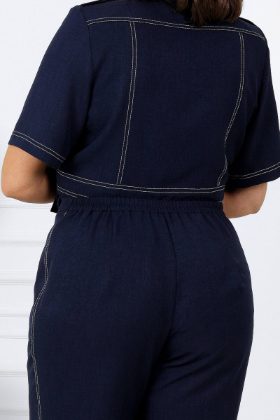 Брючный костюм из лен-вишер с контрастной отделкой Ninele 5959 синий - фото 6