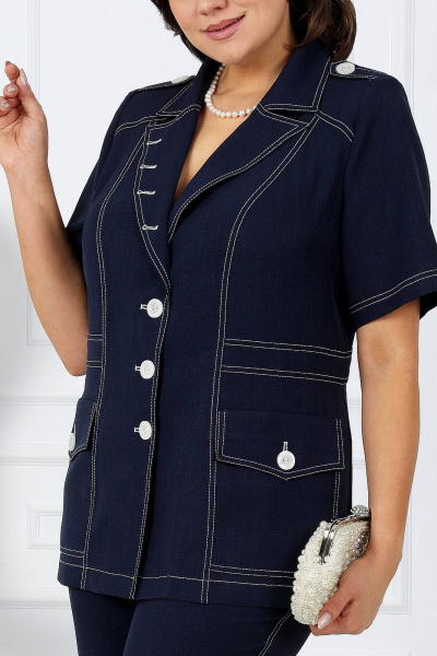 Брючный костюм из лен-вишер с контрастной отделкой Ninele 5959 синий - фото 2