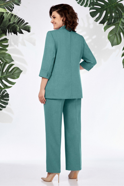 Летний деловой комплект из жакета, брюк и майки из хлопка и ленa БагираАнТа 943 бирюза - фото 4