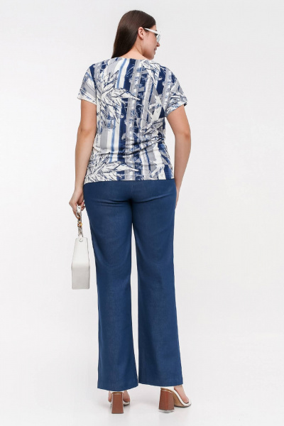 Юбка трапециевидная с высоким поясом и разрезом La rouge 3354 синий-(полоска) - фото 4