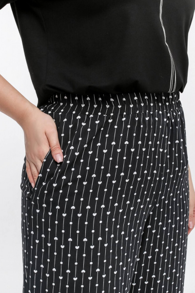 Брюки женские расширенные с поясом на резинке La rouge 8057 черный-(сердечки) - фото 4