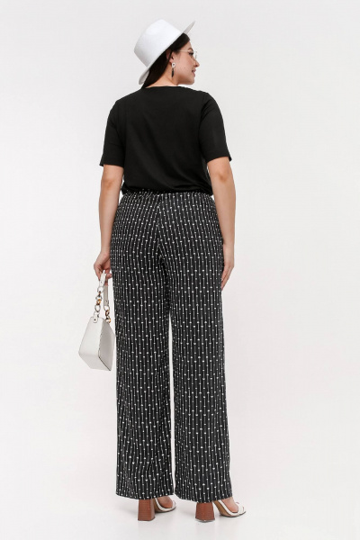 Брюки женские расширенные с поясом на резинке La rouge 8057 черный-(сердечки) - фото 3