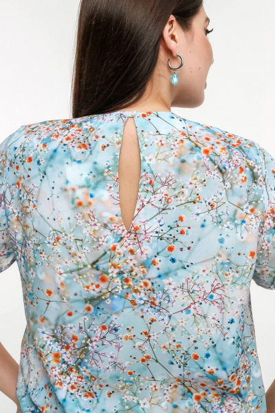 Блуза La rouge 6277 голубой-(цветы) - фото 7