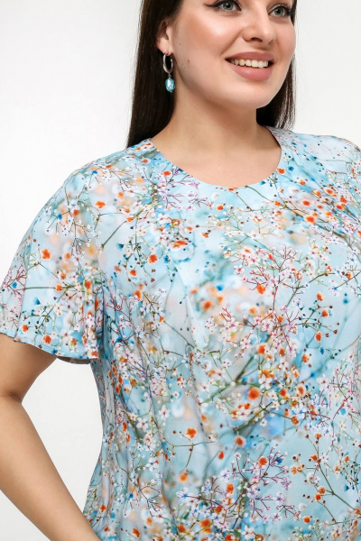 Блуза La rouge 6277 голубой-(цветы) - фото 5