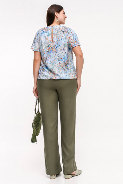 Блуза La rouge 6277 голубой-(цветы) - фото 4