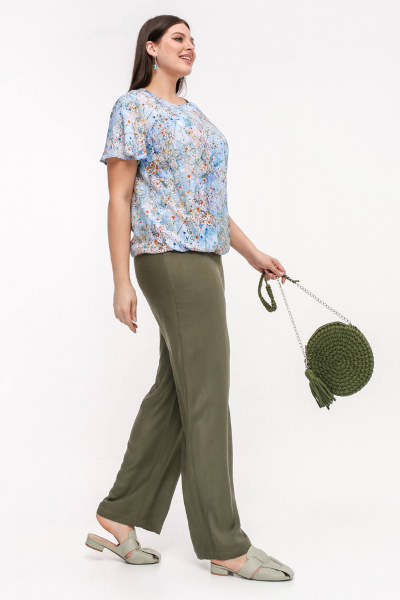 Блуза La rouge 6277 голубой-(цветы) - фото 3