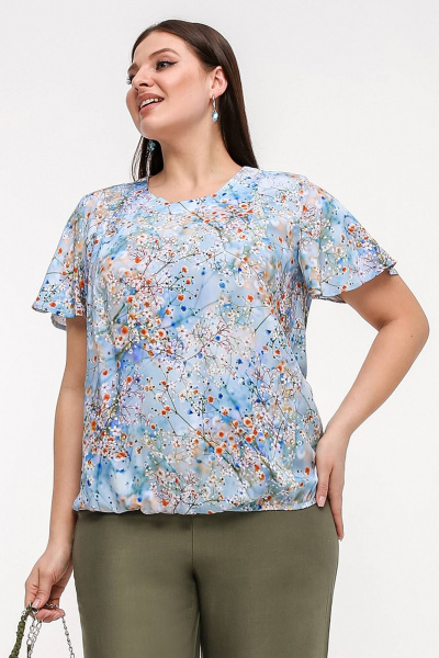 Блуза La rouge 6277 голубой-(цветы) - фото 1
