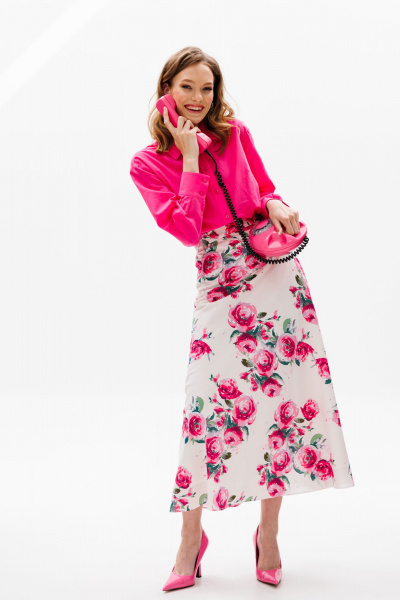 Розовая оверсайз блуза с пуговицами и разрезами по бокам EOLA 2631 малина - фото 10