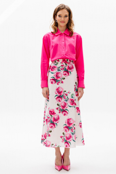 Розовая оверсайз блуза с пуговицами и разрезами по бокам EOLA 2631 малина - фото 5