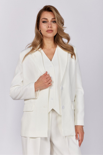 Жакет прямого кроя с подкладкой и подплечниками DNM 031 молочный - фото 6