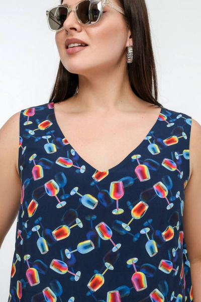 Блуза La rouge 6296 синий-(бокалы) - фото 5