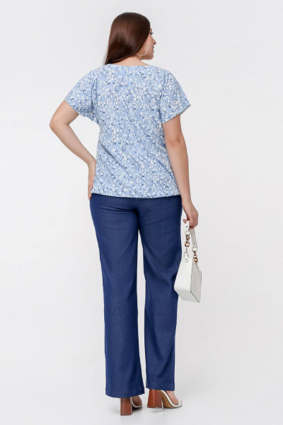 Блуза La rouge 6270 голубой-(цветы) - фото 4