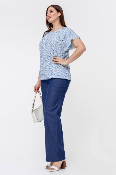 Блуза La rouge 6270 голубой-(цветы) - фото 3