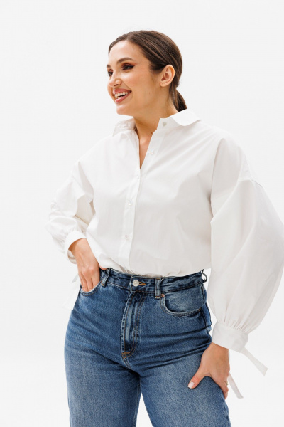 Блуза оверсайз с кокеткой и складками, с длинным рукавом Anastasia 1114 молочный - фото 16