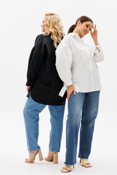 Блуза оверсайз с кокеткой и складками, с длинным рукавом Anastasia 1114 молочный - фото 14