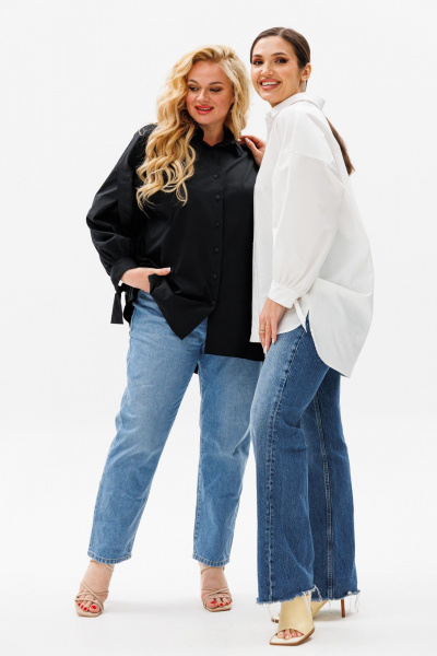 Блуза оверсайз с кокеткой и складками, с длинным рукавом Anastasia 1114 молочный - фото 13