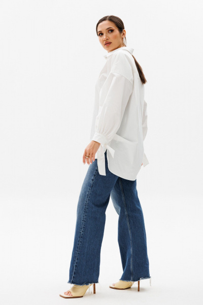 Блуза оверсайз с кокеткой и складками, с длинным рукавом Anastasia 1114 молочный - фото 12