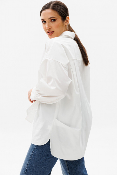 Блуза оверсайз с кокеткой и складками, с длинным рукавом Anastasia 1114 молочный - фото 10