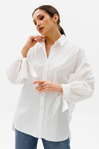 Блуза оверсайз с кокеткой и складками, с длинным рукавом Anastasia 1114 молочный - фото 9