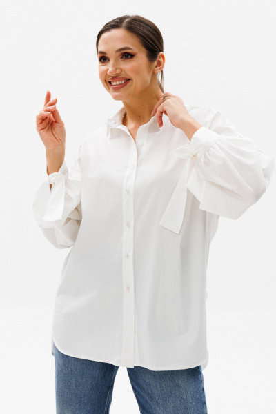 Блуза оверсайз с кокеткой и складками, с длинным рукавом Anastasia 1114 молочный - фото 8