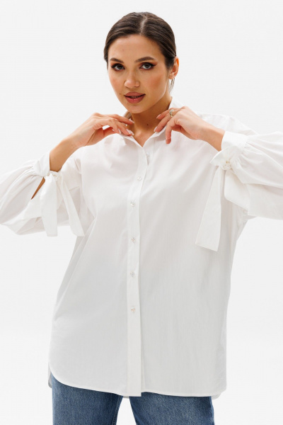 Блуза оверсайз с кокеткой и складками, с длинным рукавом Anastasia 1114 молочный - фото 7