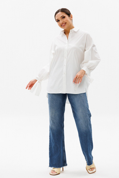 Блуза оверсайз с кокеткой и складками, с длинным рукавом Anastasia 1114 молочный - фото 2
