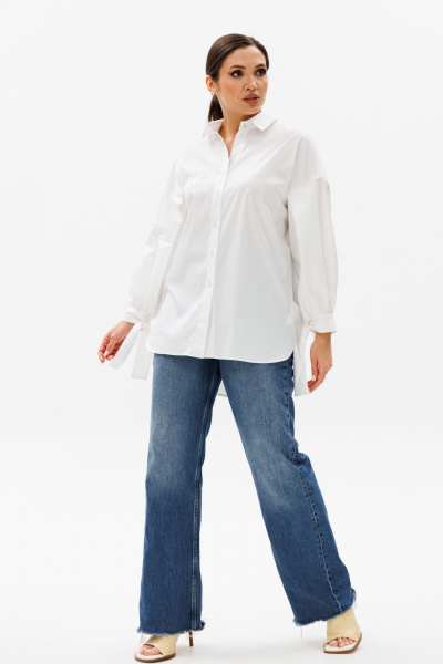 Блуза оверсайз с кокеткой и складками, с длинным рукавом Anastasia 1114 молочный - фото 1