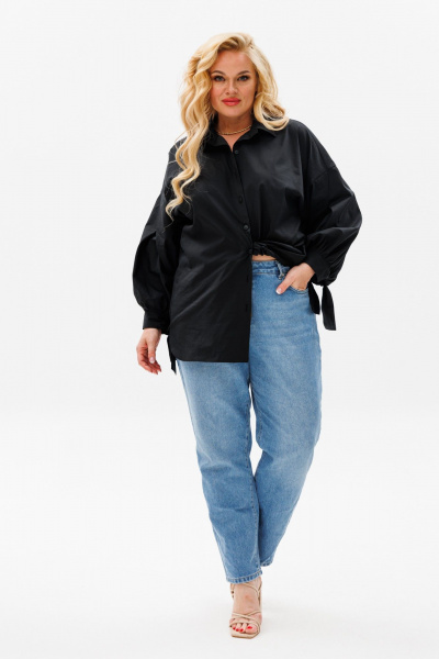 Блуза оверсайз с кокеткой, состойнением с пуговицами и воротником Anastasia 1114 черный - фото 10