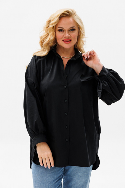 Блуза оверсайз с кокеткой, состойнением с пуговицами и воротником Anastasia 1114 черный - фото 9