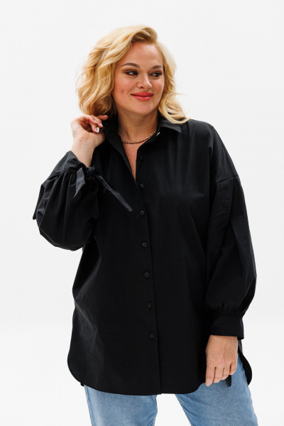 Блуза оверсайз с кокеткой, состойнением с пуговицами и воротником Anastasia 1114 черный - фото 8