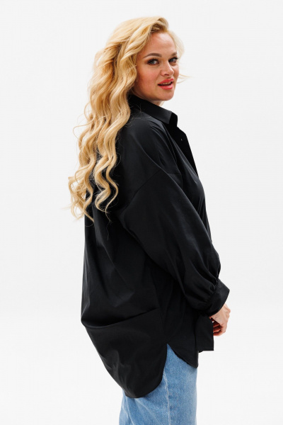 Блуза оверсайз с кокеткой, состойнением с пуговицами и воротником Anastasia 1114 черный - фото 7