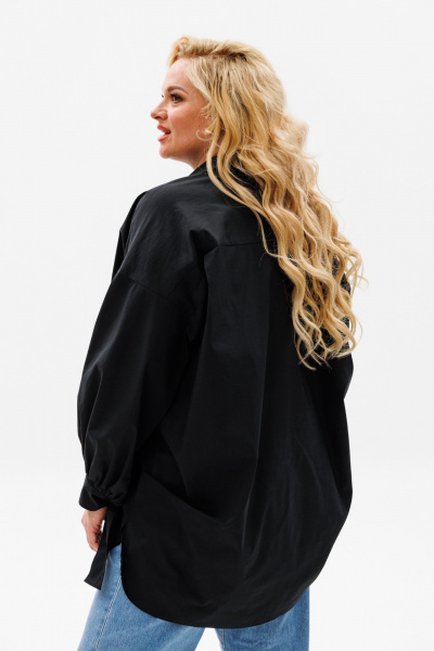 Блуза оверсайз с кокеткой, состойнением с пуговицами и воротником Anastasia 1114 черный - фото 6
