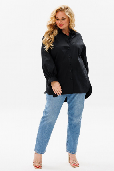 Блуза оверсайз с кокеткой, состойнением с пуговицами и воротником Anastasia 1114 черный - фото 4