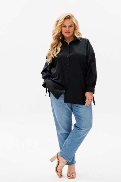 Блуза оверсайз с кокеткой, состойнением с пуговицами и воротником Anastasia 1114 черный - фото 3