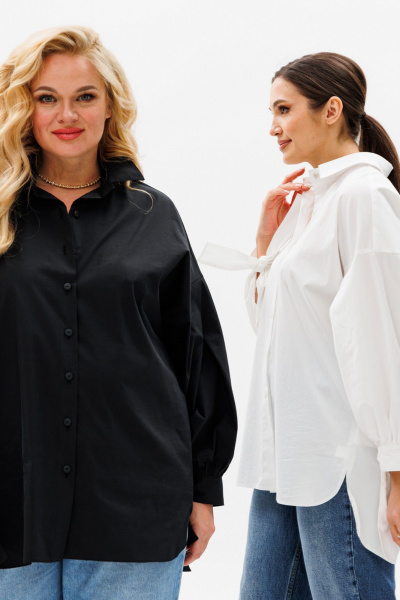 Блуза оверсайз с кокеткой, состойнением с пуговицами и воротником Anastasia 1114 черный - фото 13