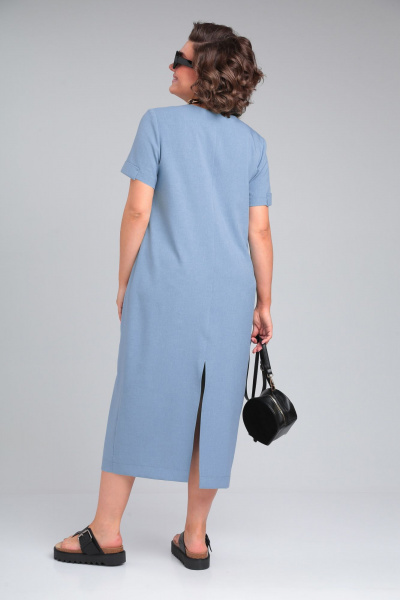 Платье свободного силуэта с У-образным вырезом и карманами ALEZA 1194 голубой - фото 3